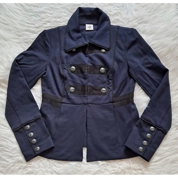 Cabi Sz M Navy Blue Ponte Knit Military Jacket Peplum Nautical Womens - Picture 6 of 15